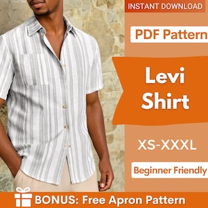 Naaipatroon herenshirt, Hawaiiaans shirtpatroon, naaipatroon voor heren, shirtpatroon, pdf-patroonshirt heren, herenshirt met korte mouwen, herenshirt met korte mouwen