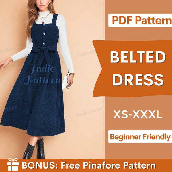Overall Dress Sewing Pattern | Dress Pattern | Sewing Patterns | Women Dress Pattern | Midi Dress pattern | Milkmaid Dress Pinafore Dress