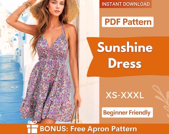 Schnittmuster Kleid | XS-XXXL | Damen Kleid Schnittmuster | Sommerkleid Schnittmuster | Rückenfreies Kleid Schnittmuster | Einfaches Schnittmuster für Anfänger pdf