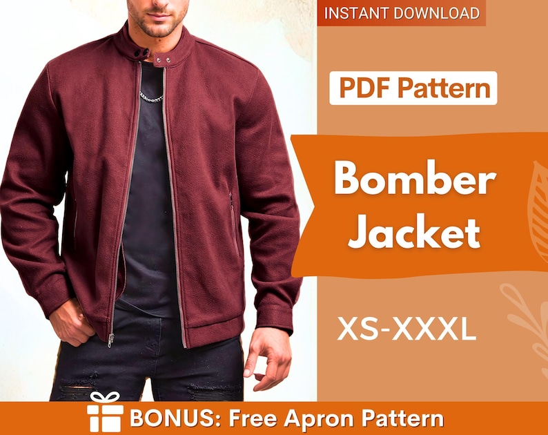 Men Bomber Jacket Pattern, Jacket Sewing Pattern for Men, Men Sewing Pattern, Pattern Men, Sewing Pattern Jacket Coat Bomber Men image 1