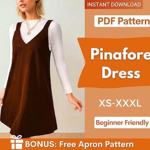 Patrón de vestido peto / Patrón de costura de vestido mono / Patrón de jersey / Patrón de peto / Patrón de costura para principiantes / Patrón de costura en PDF