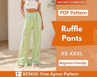 Ruffled Pants Pattern | Women Pants Sewing Pattern | Trouser Pattern | Women Sewing Pattern | Women Wide Leg Pants | Beginner Pattern Pants