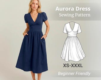 Wykrój sukienki Aurora | Sukienka z kieszeniami | Wykrój sukienki lnianej | Wykroje damskie | Sukienka letnia | Sukienka damska z halterem