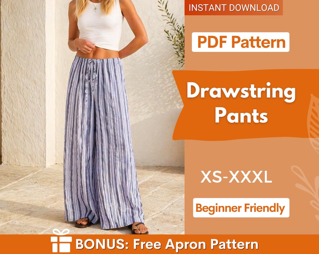 Drawstring Pants Pattern | Wide Leg Pants Sewing Pattern for Women ...