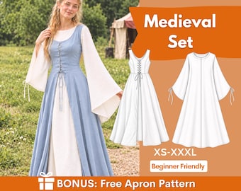 Medieval Dress Pattern | Renaissance Dress Pattern | Medieval Costume | Historical Costume PDF Pattern | Cottagecore Dress, Ren Faire Dress