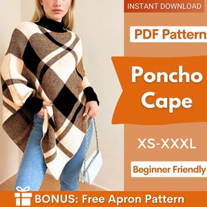 Naaipatroon voor een poncho/cape, patroon voor een damessweatshirt, poncho-patroon, cape-patroon voor beginners, trui-patroon, naaipatroon voor een damessjaal
