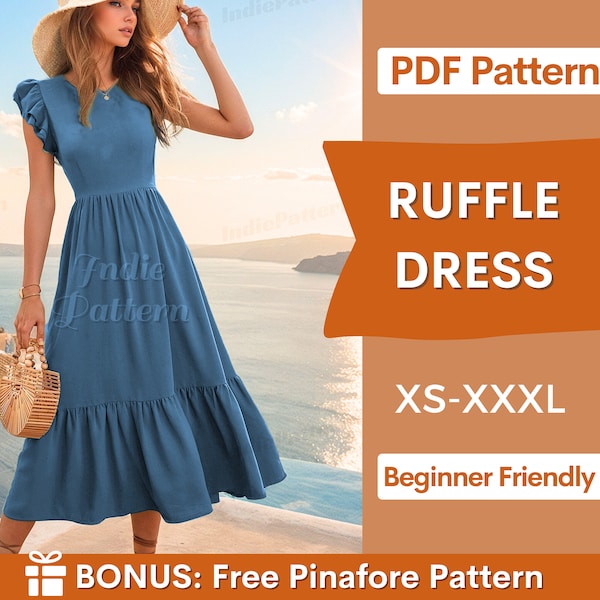 Dress Pattern | XS-XXXL | Ruffle Dress Sewing Pattern | Summer Dress Pattern | Women Sewing Pattern | Easy Dress PDF Pattern, Beginner Dress