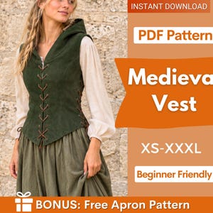 Patron de couture pour gilet médiéval, patron de gilet de ranger, patron de capuche, patron de costume, patron médiéval, patron de couture pour corset de cosplay