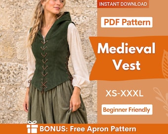Medieval Vest Sewing Pattern, Ranger Vest Pattern, Hood Pattern, Costume Pattern, Medieval Pattern, Cosplay Corset Sewing Pattern