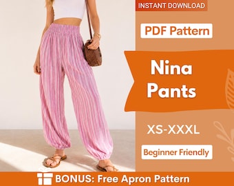 Nina naaipatroon broek | XS-XXXL | Harembroek | Comfortabel broekpatroon | Ballonbroek | Naaipatroon voor beginners | Broek met hoge taille
