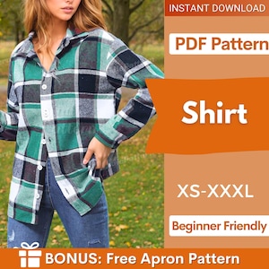 Women Shirt Pattern,  Sewing Patterns, Women Pattern,  Shacket sewing pattern, Jacket Pattern, Long Shirt Pattern, Button Up Shirt Women