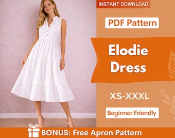 Wykrój sukienki Elodie | Wykrój sukienki | Wykrój dla kobiet | Sukienka warstwowa | Sukienka bez rękawów | Wykrój sukienki dla początkujących