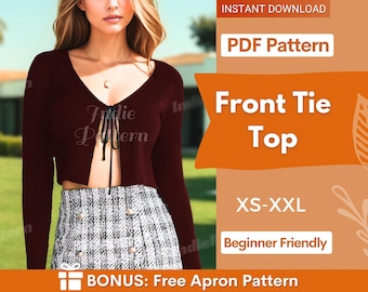 Front Tie Top Pattern | XS - XXL | Top Sewing Pattern | Women Top Pattern | Long Sleeve Top Pattern | Sewing pattern PDF | Tie Top