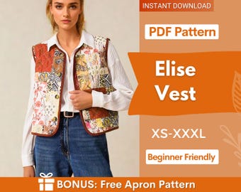 Vest Sewing Pattern | Front Tie Top Pattern | Vest Pattern | Top sewing pattern | Women Sewing Patterns | Quilted Vest | Patchwork Vest