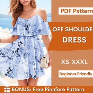 Dress Pattern | XS-XXXL | Women Sewing Pattern | Summer Dress Pattern | Off Shoulder Dress | Backless Dress PDF Pattern | Sleeveless Dress