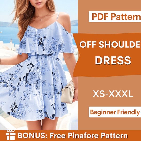 Kleidermuster | XS-XXXL | Schnittmuster für Damen | Sommerkleid-Muster | Schulterfreies Kleid | Rückenfreies Kleid PDF-Muster | Ärmelloses Kleid