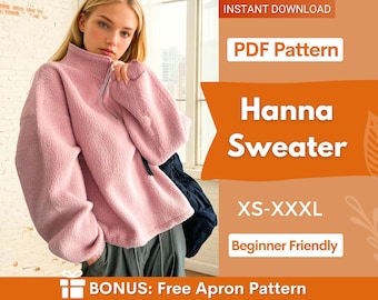 Sweatshirt Sewing Pattern for Women, Women Sweater Pattern, Zip Up Sweater Pattern, Women Sewing Pattern, Beginner Sewing Pattern Sweatshirt