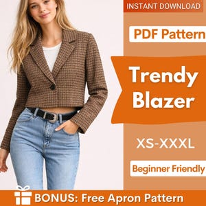 Patrón de costura para blazer de mujer / Patrón de costura para chaqueta corta / Patrón de blazer para mujer / Patrón de chaqueta de traje / Blazer para traje de mujer