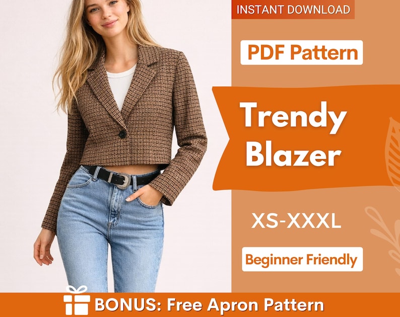 Blazer Sewing Pattern Women | Crop Jacket Sewing Pattern | Womens Blazer Pattern | Suit Jacket Pattern | Women Suit Jacket Blazer image 1