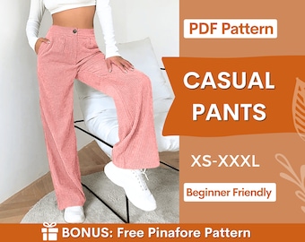 Pants Sewing Pattern | Trousers Pattern | Women Pants Pattern | Sewing Pattern Pants | Straight Leg High Waisted Pants Women Sewing Pattern