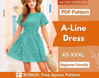 Women Dress Pattern | XS-XXXL | A-Line Dress Sewing Pattern | Summer Dress Pattern | Women Sewing Pattern | Easy Dress PDF Pattern Beginner