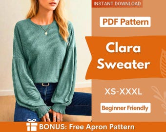 Sweatshirt Sewing Pattern | Women Sewing Pattern | Sweater Sewing Pattern | Women's Sewing Pattern | Puff Sleeve Sweatshirt, Sweater Pattern
