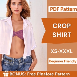 Crop Shirt Sewing Pattern, Women Shirt Pattern, Short Shirt Pattern, Sewing Pattern, Women Sewing pattern, Shirt Pattern, Beginner Sewing