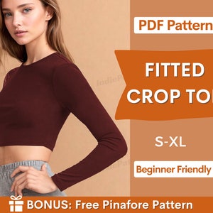 Fitted Crop Top Pattern | Long Sleeve Sewing Pattern | Top Sewing Pattern | Sleeve Top Pattern | S-XL | Women pattern PDF | Women Top