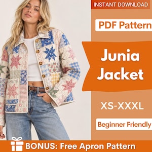Junia Jacket Sewing Pattern | Quilted Jacket Pattern | Sewing Patterns | Women Sewing Pattern Patchwork Jacket | Beginner Jacket
