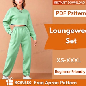 Molde para conjunto de roupa de descanso, molde para conjunto de moletom, molde para costura de calça jogger, molde para costura de calça de moletom feminina, calça jogger fácil, molde para moletom