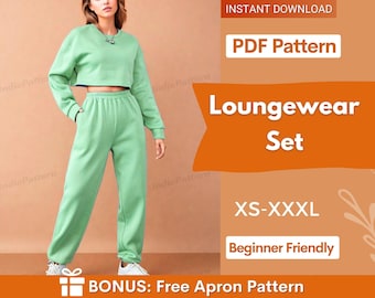 Loungewear Set Pattern, Sweat Set Pattern, Jogger Sewing Pattern, Women's Sweatpants Sewing Pattern Pants, Easy Joggers, Sweatshirt pattern