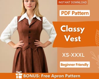 Vest Sewing Pattern for Women, Waistcoat Pattern, Sewing Patterns, Women Vest Pattern, Blazer Women, Trendy Vest, Vest with Collar Pattern
