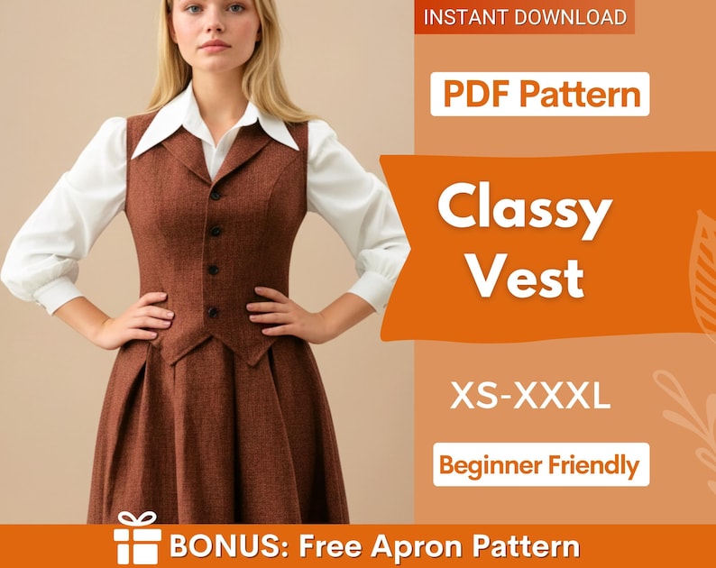 Vest Sewing Pattern for Women, Waistcoat Pattern, Sewing Patterns, Women Vest Pattern, Blazer Women, Trendy Vest, Vest with Collar Pattern image 1