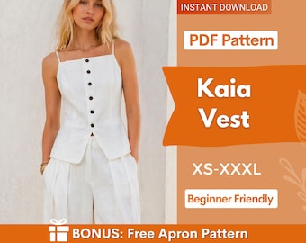 Trendy Weste Schnittmuster, Top Schnittmuster, Schnittmuster Frauen, Anzug Weste, Button Up Top, Top Schnittmuster für Frauen, Frauen Weste Muster