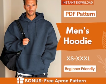 Hoodie Sewing Pattern for Men, Hoodie Pattern, XS- XXXL, Sweatshirt Pattern, Men Sewing Pattern, Men Patterns, Patterns for men Hoodie