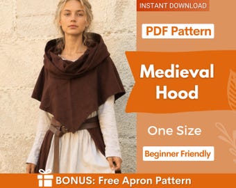 Medieval Hood Sewing Pattern, Cape with Hood Pattern, Cape Pattern, Capelet Pattern, Medieval Dress Pattern, Cosplay Cloak Sewing Pattern