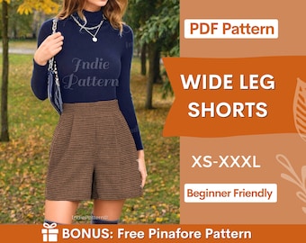 Shorts Sewing Pattern | Sewing Patterns | Sewing patterns for Women | Shorts Pattern Women | Short Pattern | High Waisted Wide Leg Shorts