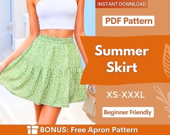 Mini Skirt Sewing Pattern PDF | XS-XXXL | Skirt Pattern | Beginner Skirt Pattern | Pdf Sewing Pattern | Easy Short Skirt Pattern for women