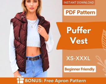 Puffer Vest Pattern | Hoodie Puffer Vest | Hooded Vest | Women Sewing Pattern | Jacket Pattern | Vest Pattern | Sewing Patterns