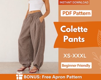 バルーンパンツの型紙、バレルレッグパンツ、ワイドレッグパンツの型紙、女性用ソーイングパターンパンツ、バギーパンツの型紙、ハーレムパンツ（女性用）