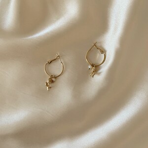 14K Gold-Plated Hoop Rose Drop Stainless Steel Earrings