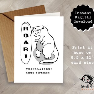 Cartão de aniversário imprimível, dinossauro, feliz aniversário, cartão de aniversário retrô, cartão de aniversário de dinossauro, cartão de aniversário fofo, t-rex