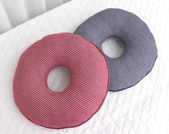 Striped Cotton Donut Cushion, Orthopedic Tailbone Relief Pillow for Pregnancy Hemorrhoid