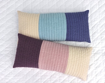 Low Profile 3-Block Buckwheat Pillow, Thick Quilted Cotton Cervical Support Cushion Zipper