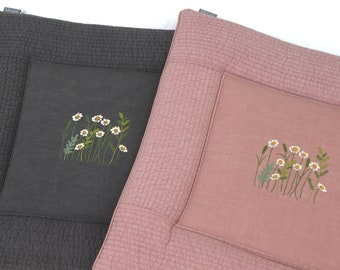 Embroidered Floral Chair Pad, Non Slip Cotton Cottagecore Quilted Desk Cushion