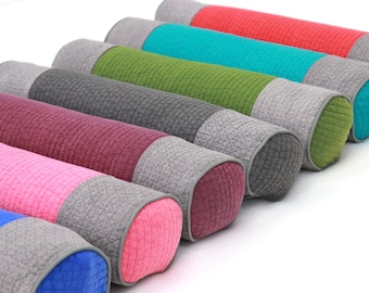 Color Block Buckwheat Neck Roll Pillow, Quilted Cotton Cervical Bolster with Zipper