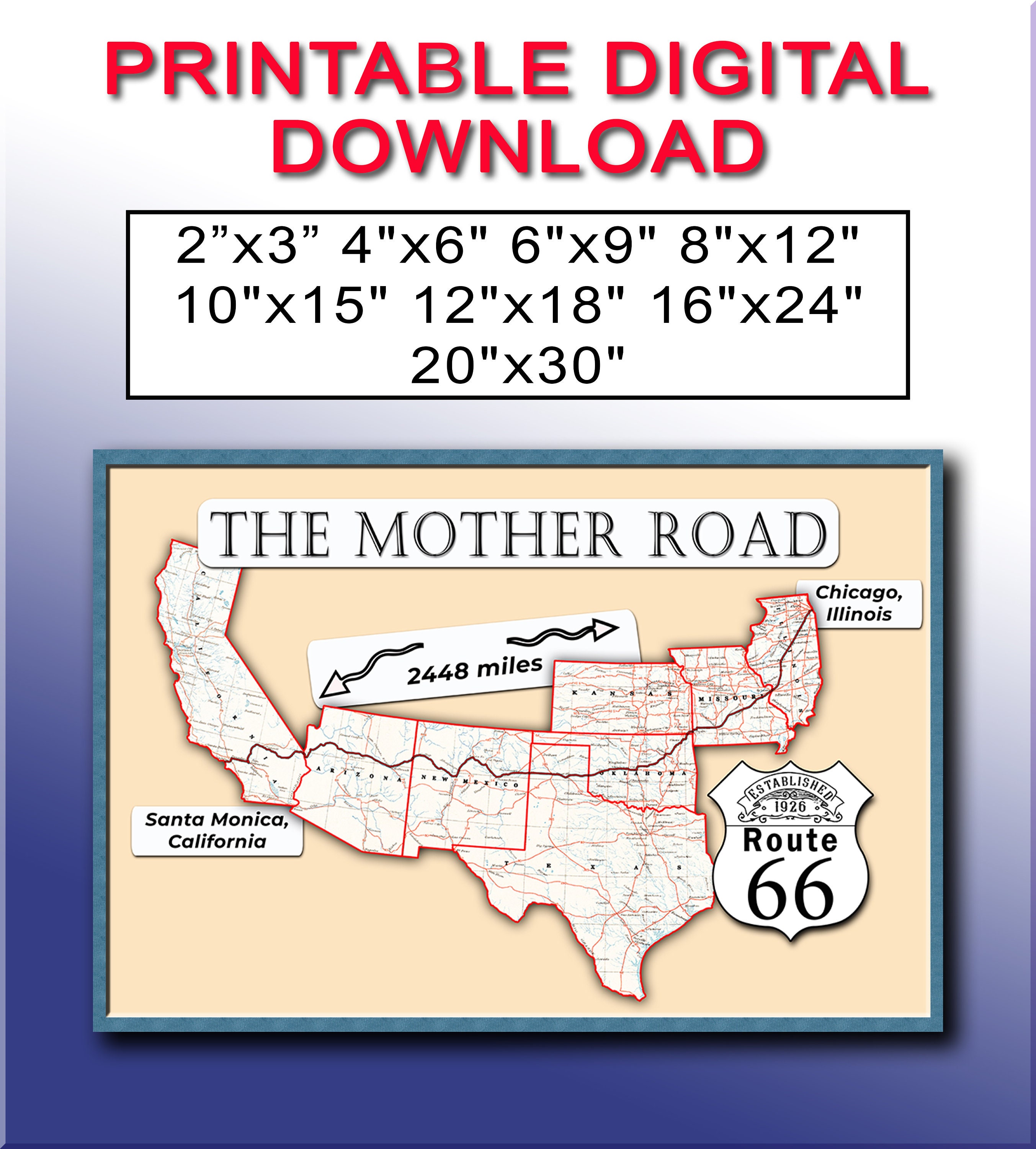 1926 Route 66 Map Large Wall Art, Printable Poster of a United States Map of the Mother Road - Etsy