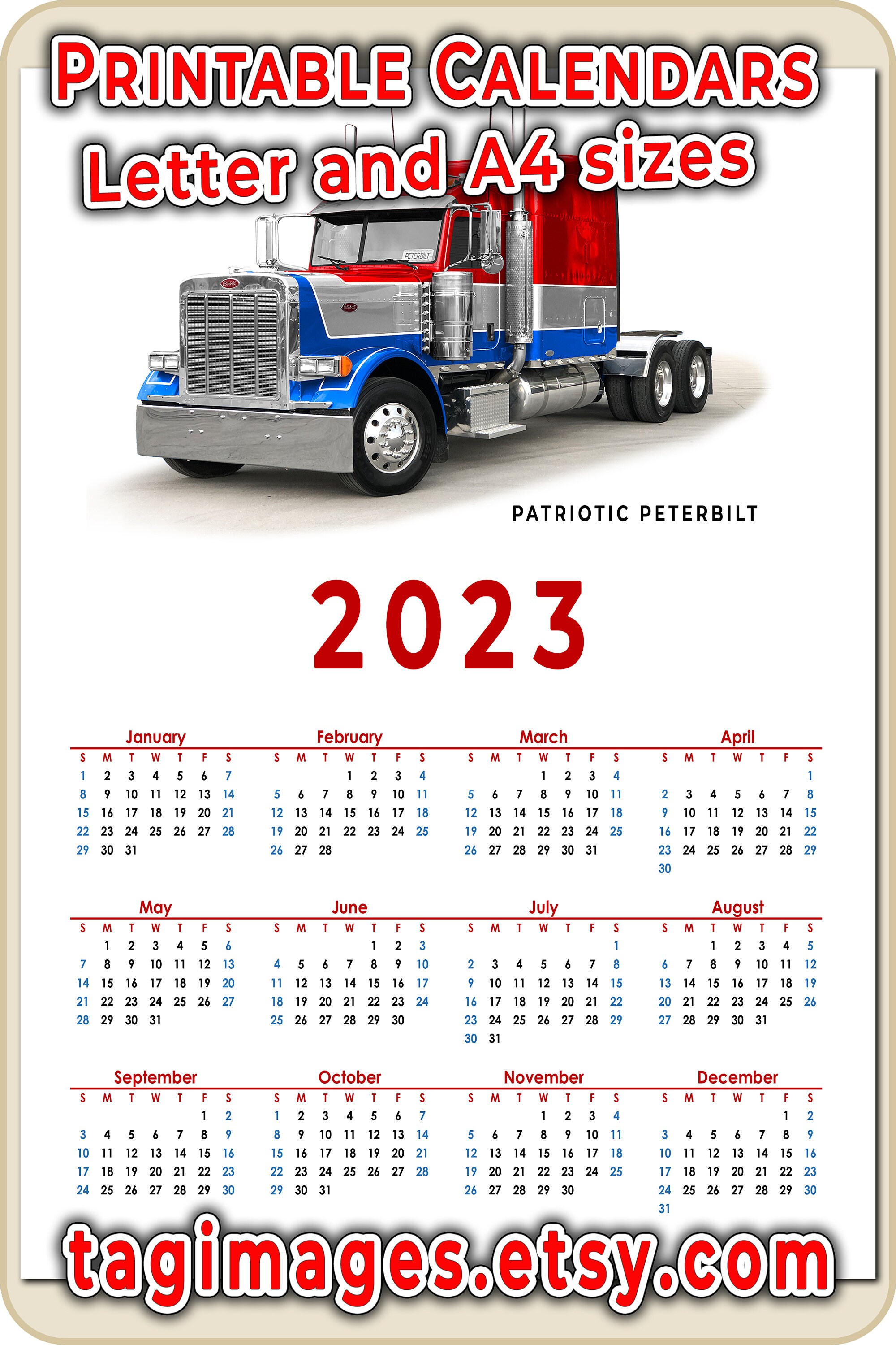 2023 Peterbilt Calendar Gift for Truck Driver Printable Etsy