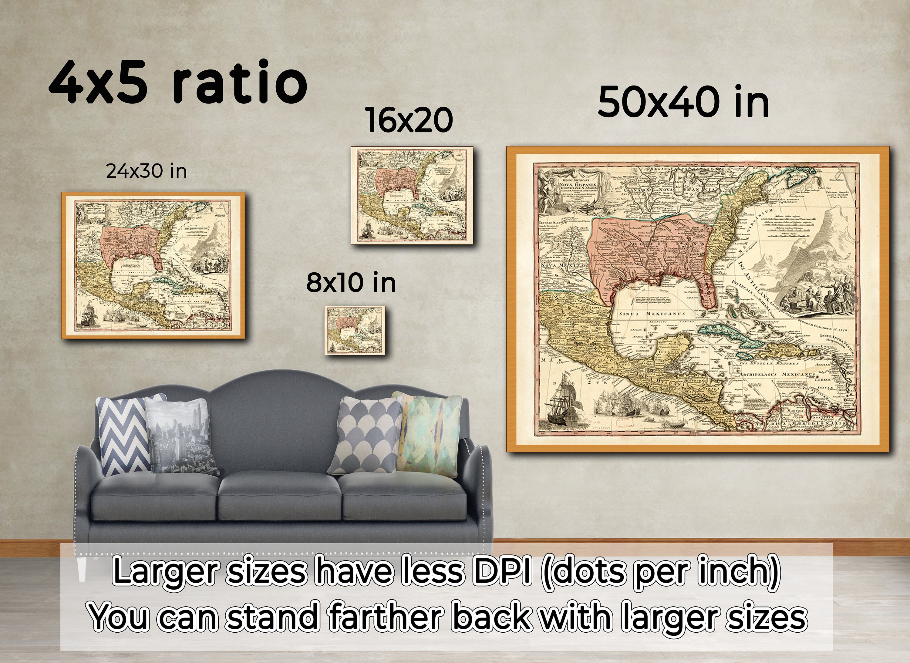 1759 Map of Mexico, Printable Large Wall Art Gift for History Buff ...