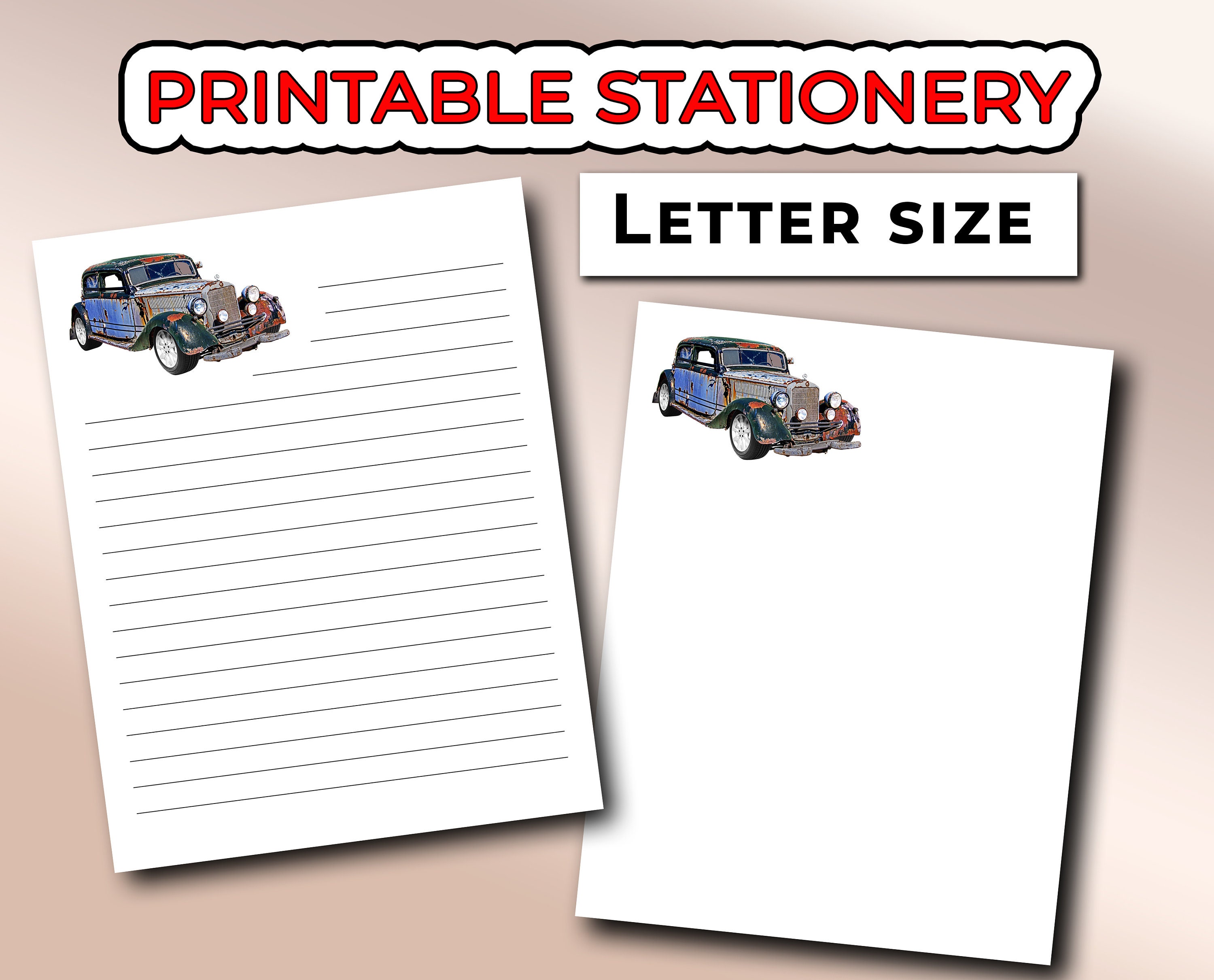 Mercedes Muscle Car Printable Stationary, Gift for Him Instant Download ...